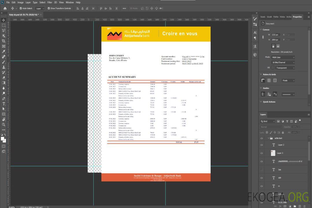 Côte d'Ivoire Relevé d'Attijariwafa bank template Côte d'Ivoire Relevé d'Attijariwafa bank template
